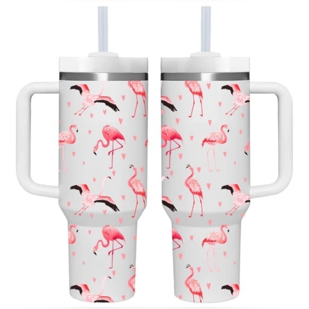 Flamingo Print Travel Mug with Handle